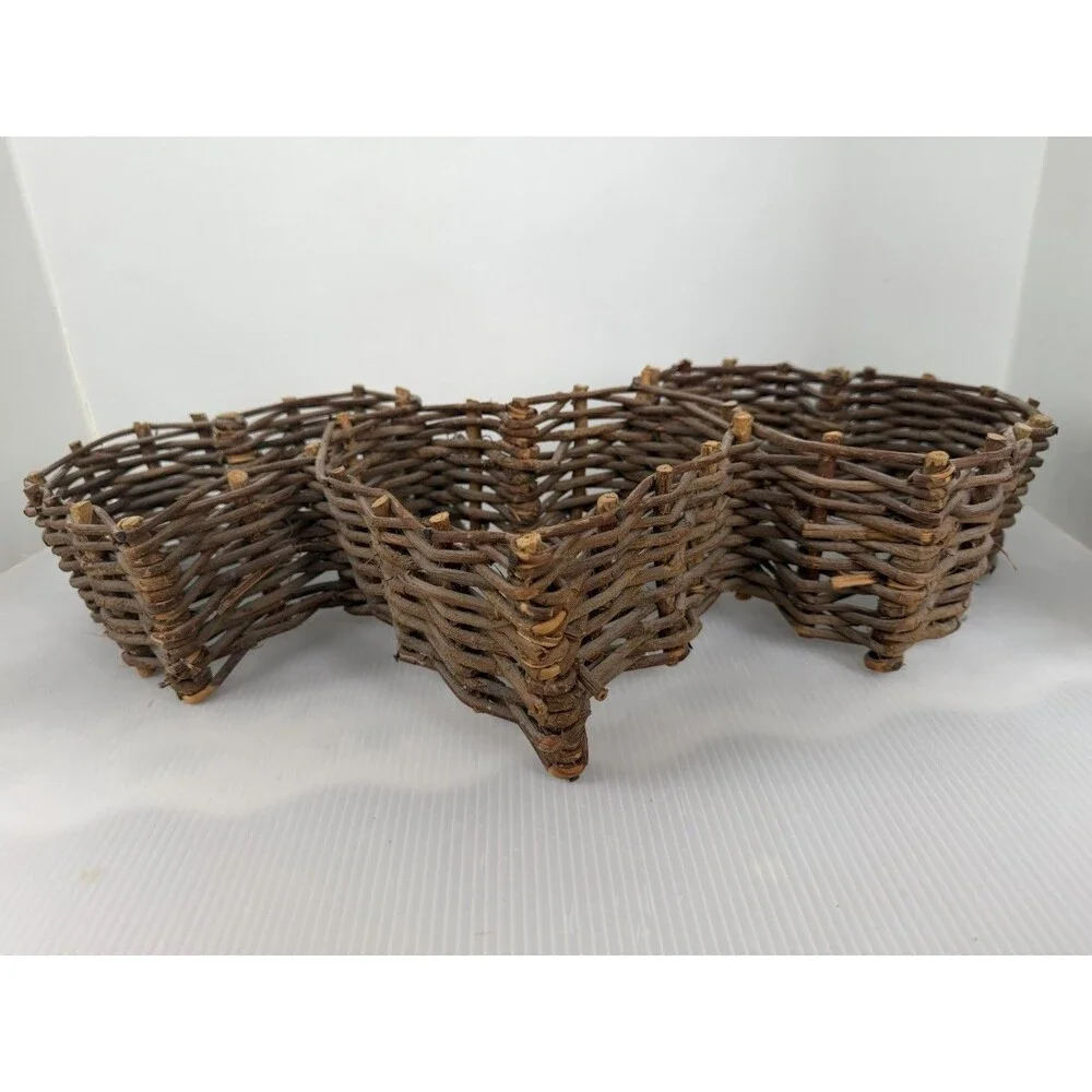 Vintage Grapevine Triple Heart Wall Hanging Basket Wicker Wood Farmhouse Decor